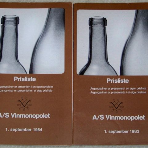 Gamle prislister fra Vinmonopolet