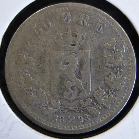 50 Øre 1893 kong Oscar II sølv