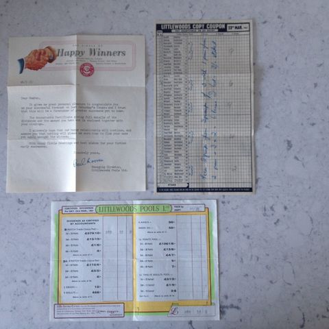 Lucky Winning Littlewoods Football Pools Ticket (23 March 1957)