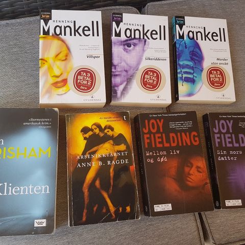 5 krimbøker selges samlet.Bla. Henning Mankell,John Grisham,Anne B. Ragde