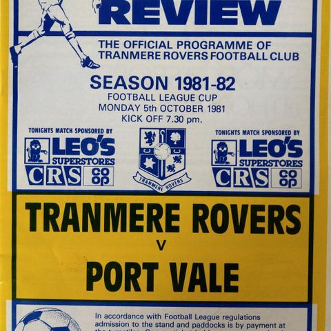 Fotballprogram Tranmere Rovers vs Port Vale 1981/82 league cuo