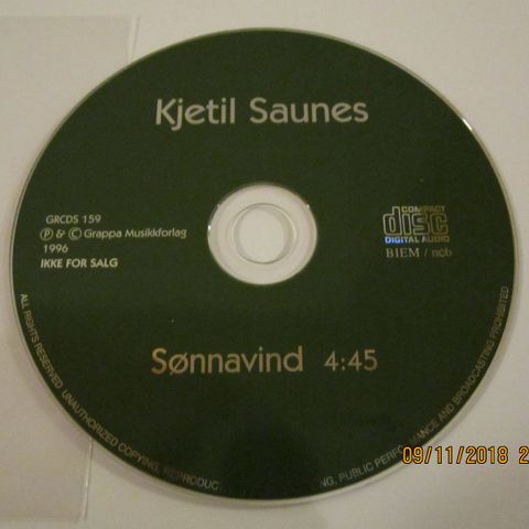 KJETIL SAUNES / SØNNAVIND CD SINGLE - (PROMO NOT FOR SALE)