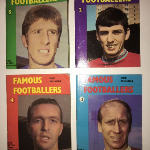 Fotballkort / hefte: 4 stk Famous footballer fra slutten av 60-tallet