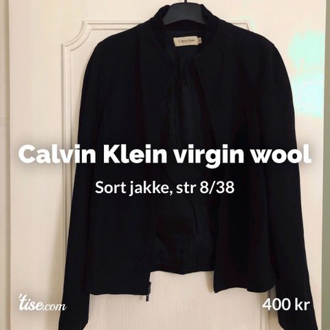 Calvin Klein kort, sort glatt ulljakke