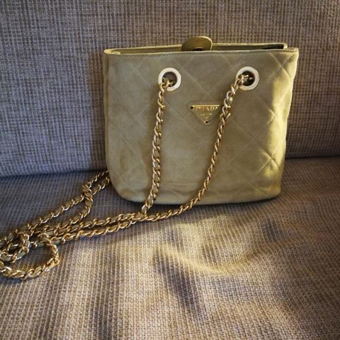 Prada Beige GOLD CHAIN SHOULDER Bag.