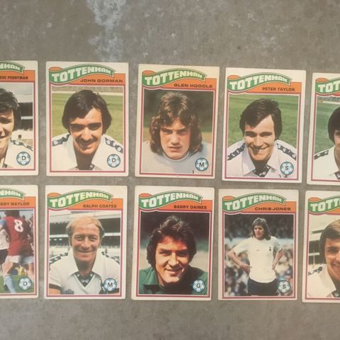 Tottenham Hotspur - komplett sett 10 stk Topps 1978 fotballkort