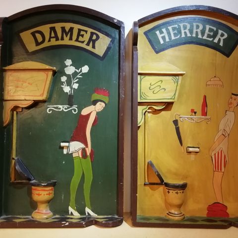 Damer + Herrer  do WC toalett skilt i retro stil