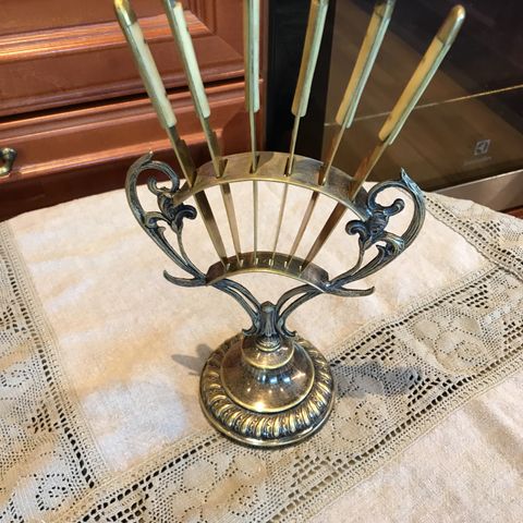 Antique vintage bronzegerman ,silver bronze 6 brass knives stand,anni 50