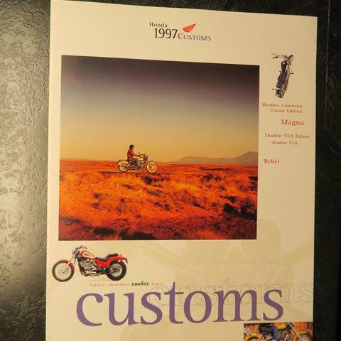 Brosjyre for 1997 Honda Custom sykler. Shadow, Magna og Rebel