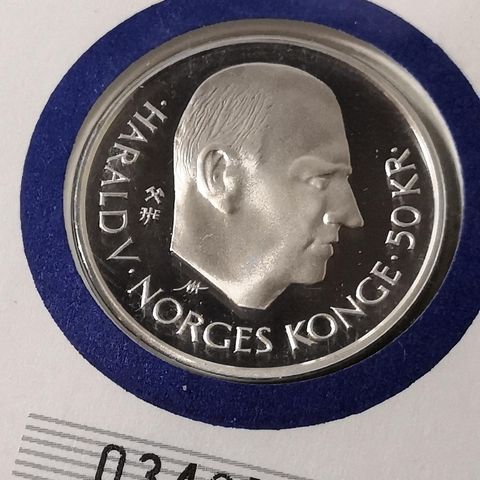 Norge 50 kroner sølv 1995 proof kv. Kong Harald V 60 år. Kongelige myntbrev