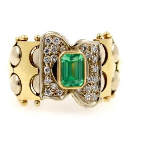 18 kt. Gull, hvitt gull - Ring Diamond - Emerald