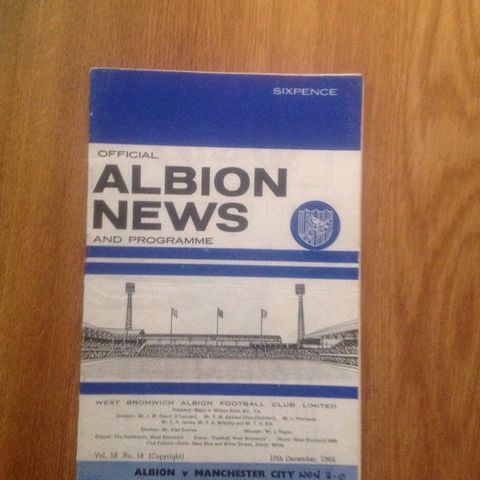 Gammelt Engelsk fotballprogram fra 1966, West Bromwich - Manchester City