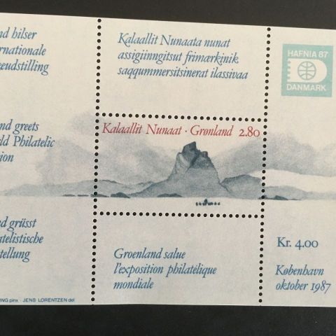 Grønland 1987 Frimerkeutstillingen HAFNIA'87 AFA 178 miniark Postfrisk