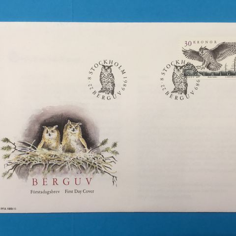 Frimerker SVERIGE FDC 1989 Ugle (hubro)