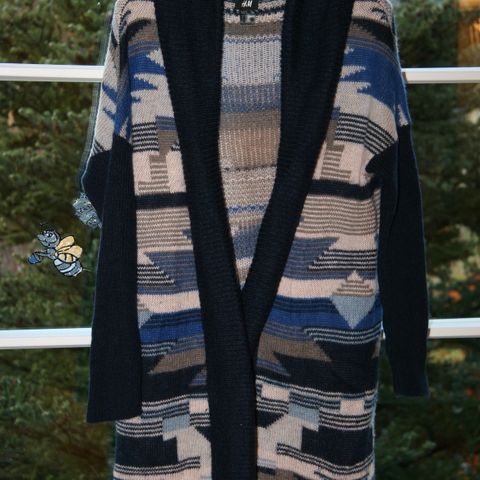 Lang vintage strikket cardigan / jakke - størrelse XS