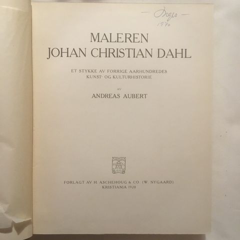 BokFrank: Andreas Aubert; Maleren Johan Christian Dahl (1920)