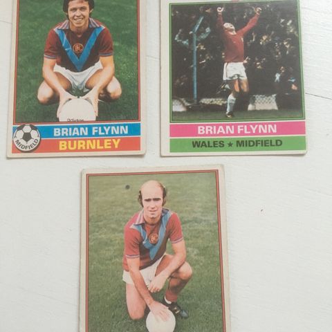 Burnley - komplett sett 3 stk Topps 1977 fotballkort