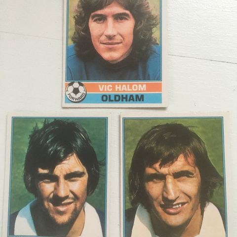 Oldham Athletic - komplett sett 3 stk Topps 1977 fotballkort