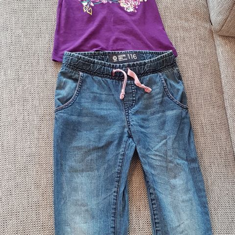 Denim/dongeri bukse + topp 4-6 år