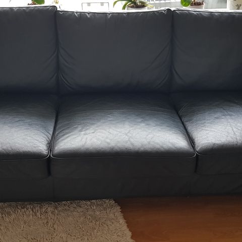 Sofa, skinnsofa. Svart. Skeidar.