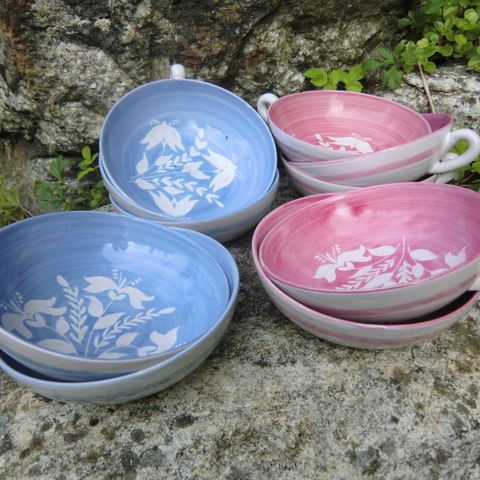 10 håndmalte keramikk skåler med hank - Alf Magnussens Keramikkverksted, Drøbak