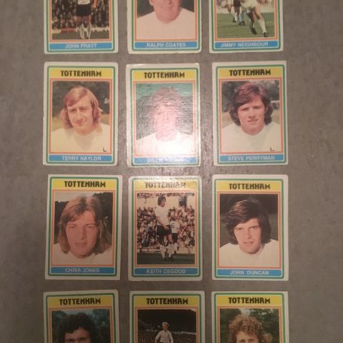 Tottenham Hotspur - komplett sett 12 stk Topps 1976 fotballkort