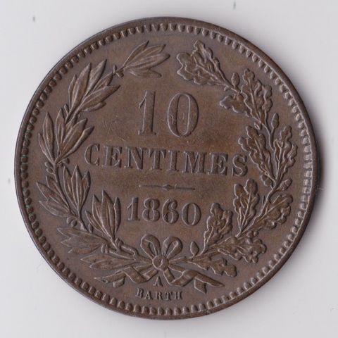 Luxembourg 10 Centimes 1860 i god kvalitet