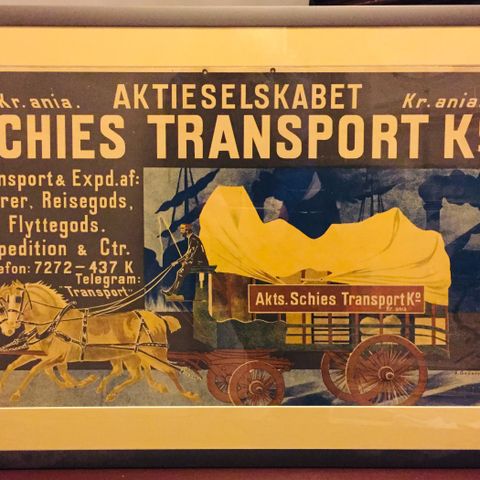 STOR ANTIK REKLAMEPLAKAT FOR SCHIES TRANSPORT KOMPAGNIE KRISTIANIA