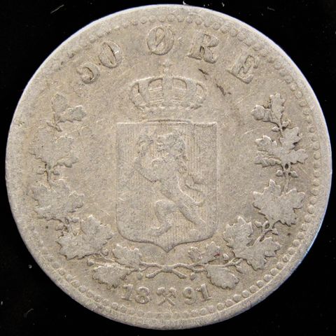 50 Øre 1891 Kong Oscar II