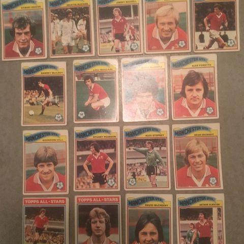 Manchester United - komplett sett 17 stk Topps 1978 fotballkort