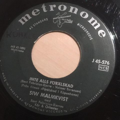 Siw Malmkvist - Förälskad I Köpenhamn / Inte Alls Förälskad ( 1960,Vinyl, 7", )