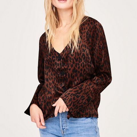 Lekker brun og svart leopard"silke" skjorte bluse