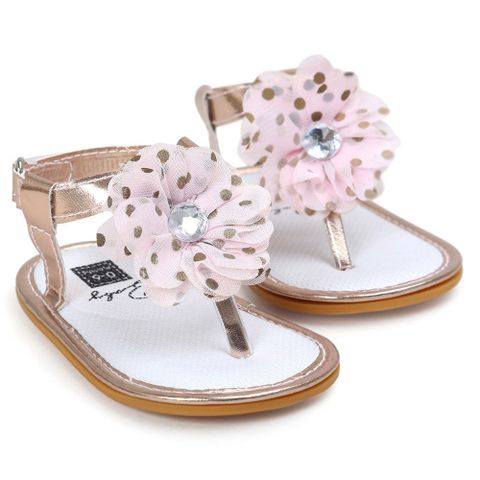 Baby sandal, rosegold farge, rosa tøyblomst med bling str 6-12 mnd ny