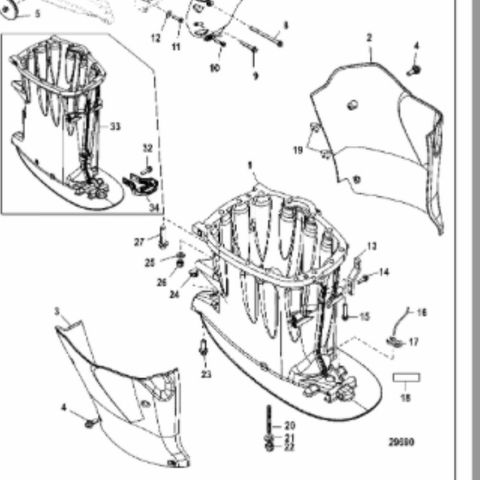 Mercury Verado skjold 250-300 hk / lower cowl chaps