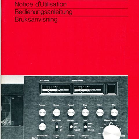 Tandberg TCD 3014/TCD 910/TCD 911 - Tape Deck - Operating Instructios.