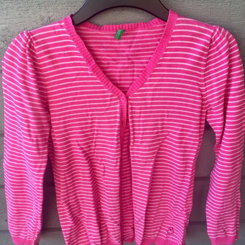 Benetton str 10 år rosa og hvit strikket jakke cardigan