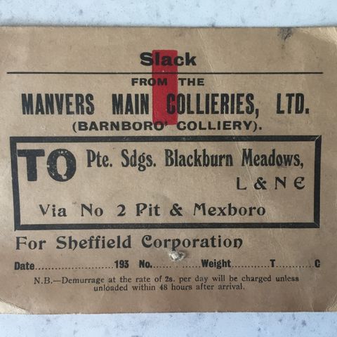 Vintage WW2 1939 British Coal Mine Delivery Card (Coal Slack)