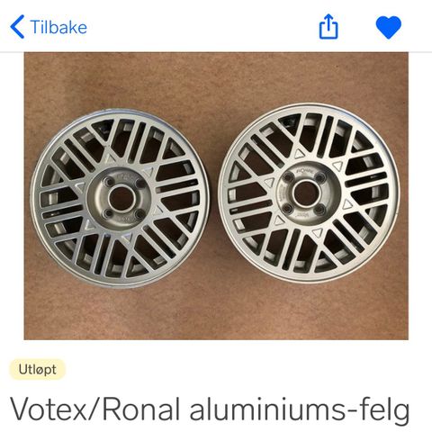 2 stk. Votex / Ronal 14’ aluminiums-felg ønskes kjøpt..