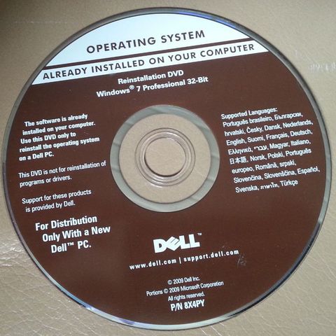 Windows 7 Pro DVD (til Dell)
