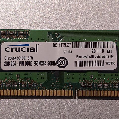 PC RAM brikke SO-DIMM DDR3 PC3-8500 CL7
