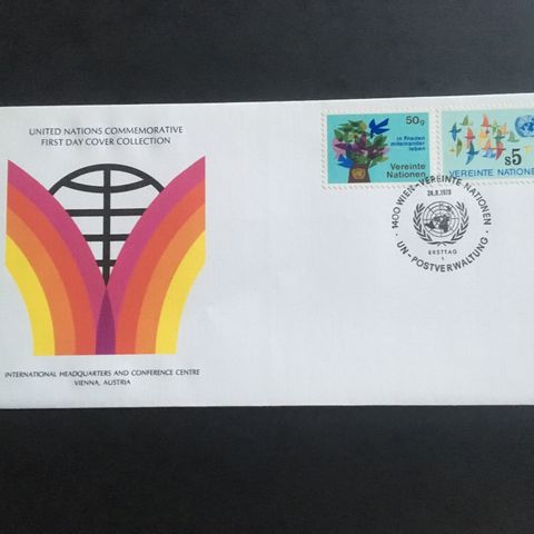 FN Wien 1979  FDC Ny postforvaltning AFA 1 og AFA 4  flerfarget