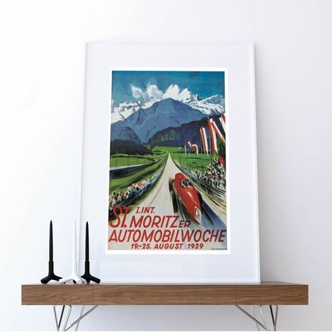 Plakat St. Mortiz - 1st Int. St. Moritz Automobile Week, 1929, 50x70cm