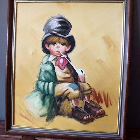 Gutt med pipe, maleri på lerret 58 x 68 cm.