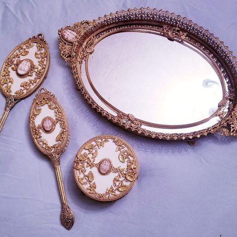 Antikk, Gammelt, Viktorian speil, håndspeil, børste, +++
