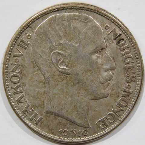 1 kr 1916 sølv kong Haakon 7