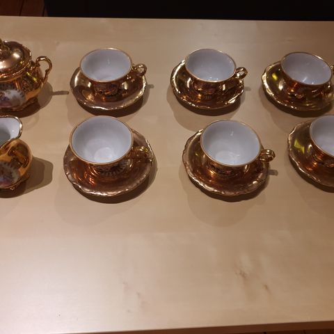 Sjeldent Komplett Waldershof Bavaria Germany Handarbeit 22 Karat Gold Tea Set