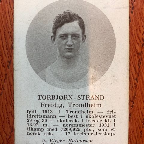 Torbjørn Strand Freidig Trondheim Friidrett Spillkort ca 1933 Tiedemanns Tobak!