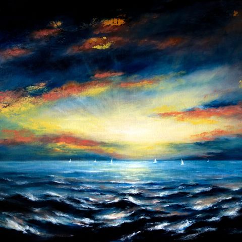 50%SALG! "Sailing to the distant sun" 61x50x2 på lerret.