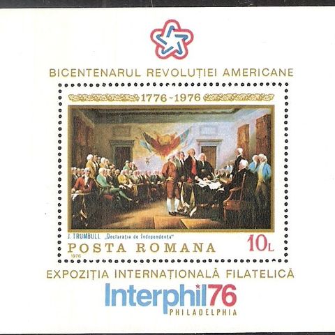 Frimerker: Romania miniark #3315 "Interphil 76". Postfrisk.