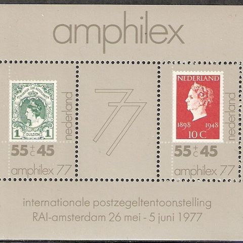 Frimerker: Nederland miniark #1103-1104, Amphilex, utgitt i 1977. Postfrisk.